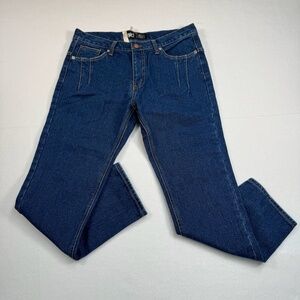 Ttopp Denim Straight Leg Jeans Womens Size L Dark Wash Retro Pleated Pocket NWT